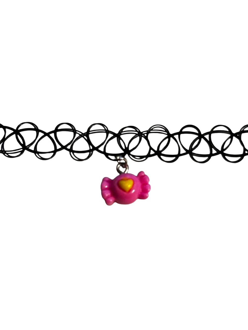 Black Tattoo Choker with Pink Candy Charm